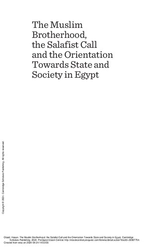 The Muslim Brotherhood, the Salafist Call and the Orientation Towards State and Society in Egypt