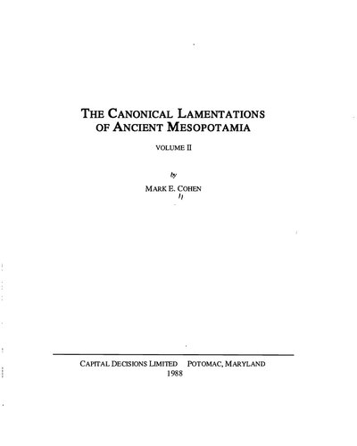 The Canonical Lamentations of Ancient Mesopotamia