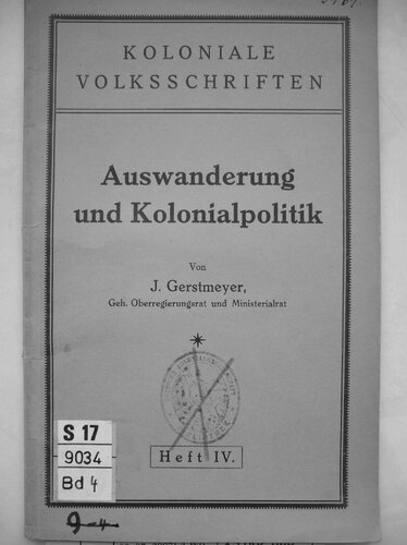 Auwanderung und Kolonialpolitik