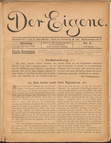 Der Eigene: No. 2, am 15. Juni 1896