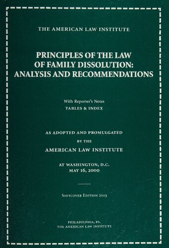 Principles of the Law of Family Dissolution: Analysis and Recommendations