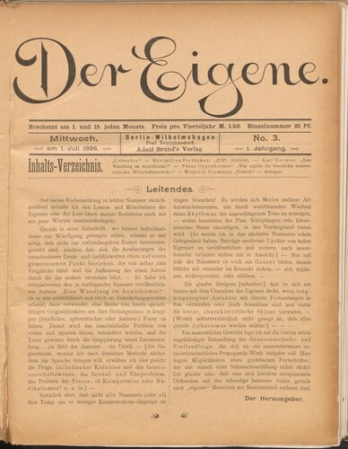 Der Eigene: No. 3, am 1. Juli 1896