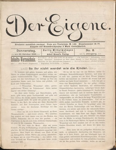 Der Eigene: No. 8, am 22. Oktober 1896