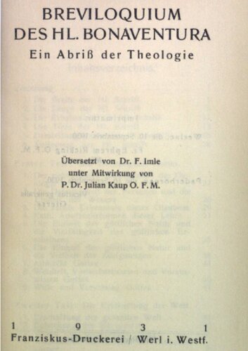 Breviloquium des Hl. Bonaventura: Ein Abriß der Theologie