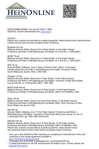 In the Public Interest: Protections and Risks in Whistleblowing to the Media