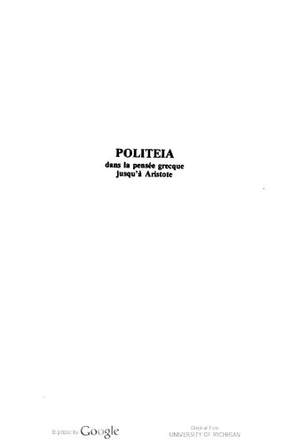 Politeia dans la pensée grecque jusqu'à Aristote