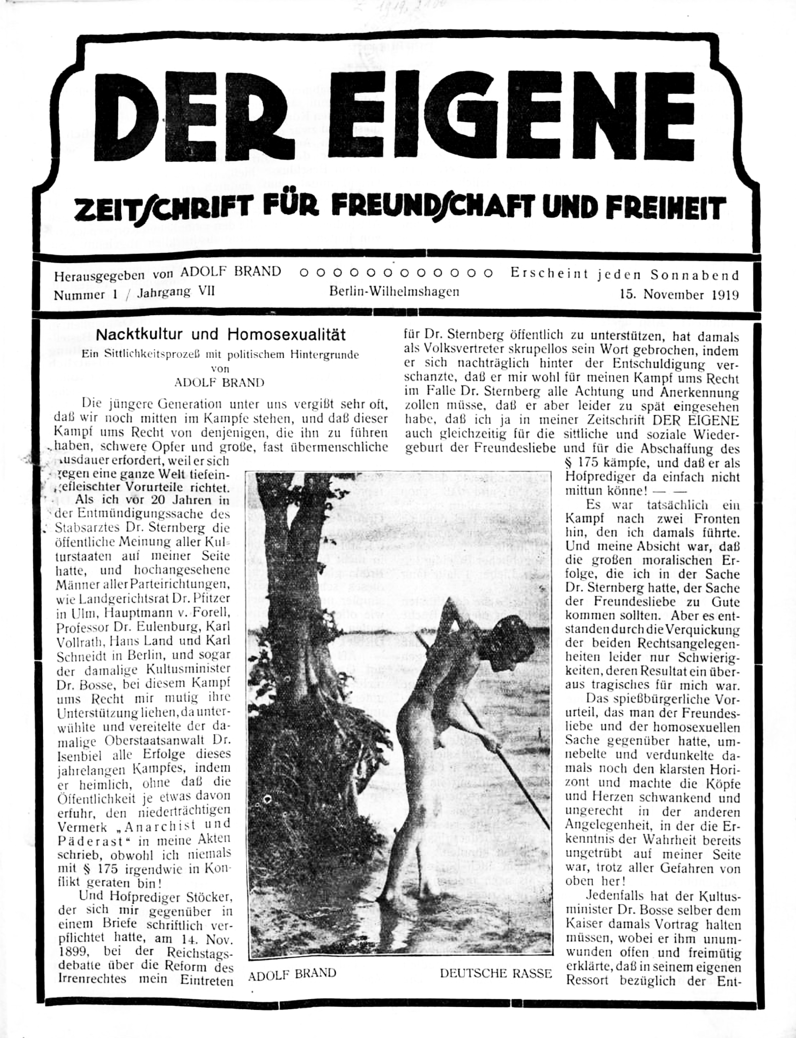 Der Eigene: Zeitschrift für Freundschaft und Freiheit, Jahrgang VII