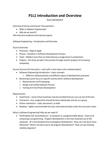 Lecture Notes for CS 6300: Software Development Process (SDP)