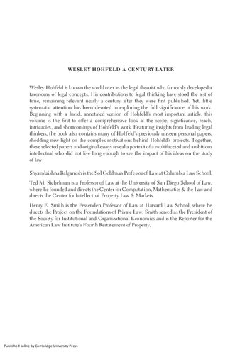 Wesley Hohfeld A Century Later: Edited Work, Select Personal Papers, and Original Commentaries
