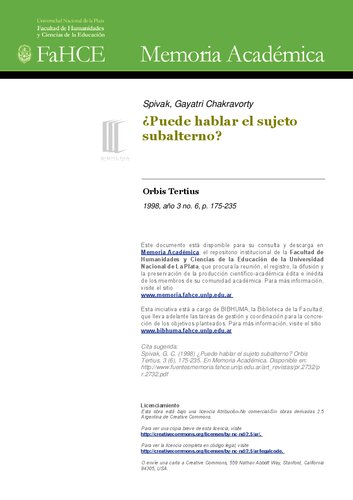 ¿Puede hablar el sujeto subalterno?