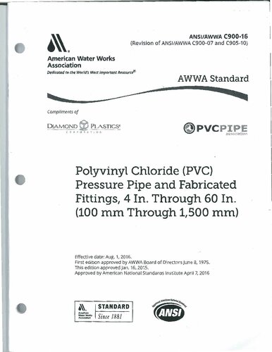 ANSI AWWA C900-16 PVC Pressure Pipe and Fittings 4-60 inch