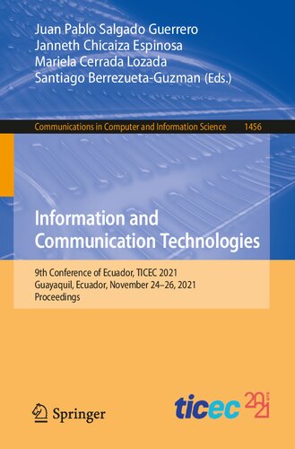 Information and Communication Technologies: 9th Conference of Ecuador, TICEC 2021, Guayaquil, Ecuador, November 24–26, 2021, Proceedings (Communications in Computer and Information Science)
