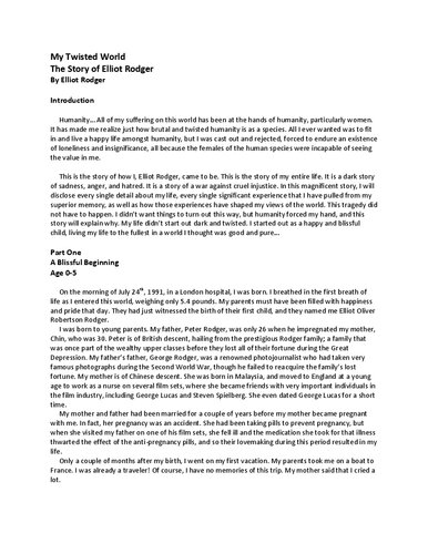 Manifesto of Elliot Rodger (July 24, 1991 – May 23, 2014)