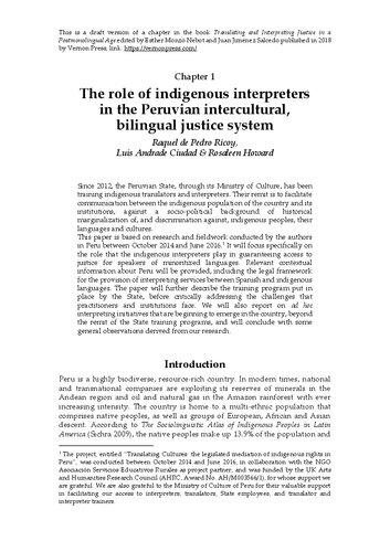 The role of indigenous interpreters in the Peruvian intercultural, bilingual justice system