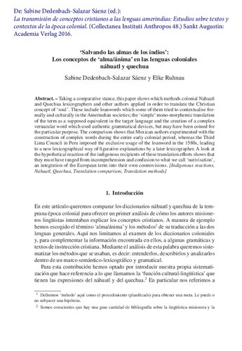 ‘Salvando las almas de los indios’: Los conceptos de ‘alma/ánima’ en las lenguas coloniales náhuatl y quechua