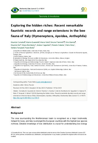 Exploring the hidden riches: Recent remarkable faunistic records and range extensions in the bee fauna of Italy (Hymenoptera, Apoidea, Anthophila)
