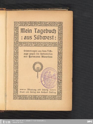 Mein Tagebuch aus Südwest ; Erinnerungen aus dem Feldzuge gegen die Hottentotten