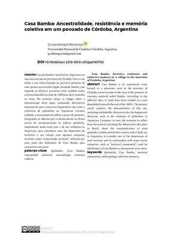 Casa Bamba: Ancestralidade, resistência e memória coletiva em um povoado de Córdoba, Argentina