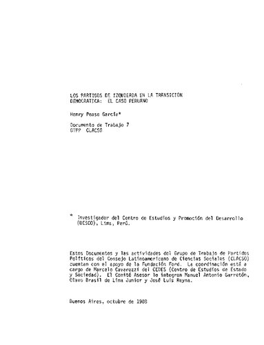 Los partidos de izquierda en la transición democrática: el caso peruano