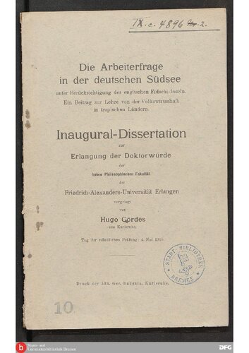 der deutschen Südsee unter Berücksichtigung der englischen Fidschi-Inseln . Ein Beitrag zur Lehre von der Volkswirtschaft in tropischen Ländern