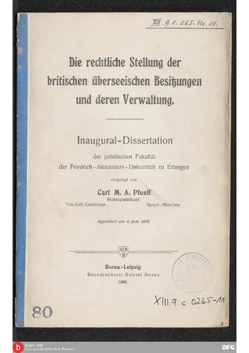 Die rechtliche Stellung der britischen überseeischen Besitzungen und deren Verwaltung