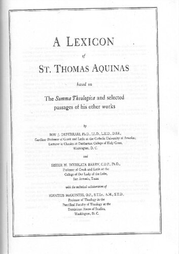 A Lexicon of Saint Thomas Aquinas