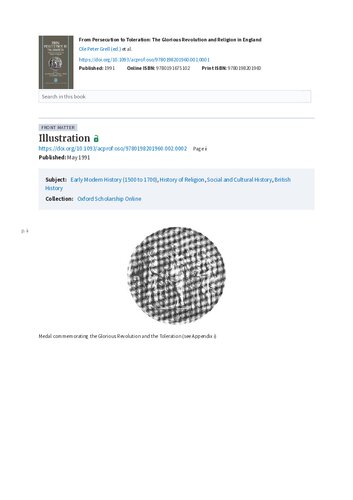 From Persecution to Toleration: The Glorious Revolution and Religion in England