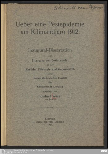 Über eine Pestepidemie am Kilimandjaro 1912