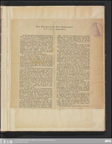 Die Ehegesetze der Samoaner