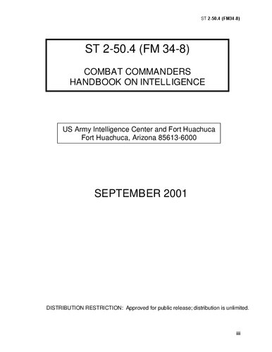 Combat Commanders Handbook on Intelligence - ST 2-50.4 (FM 34-8)