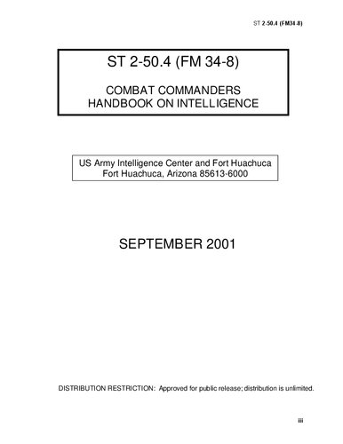 Combat Commanders Handbook on Intelligence - ST 2-50.4 (FM 34-8)