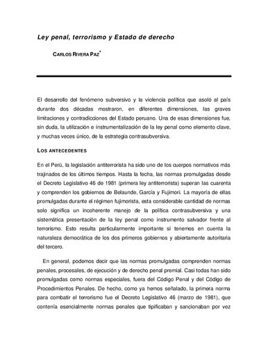 Ley penal, terrorismo y Estado de derecho (Perú)