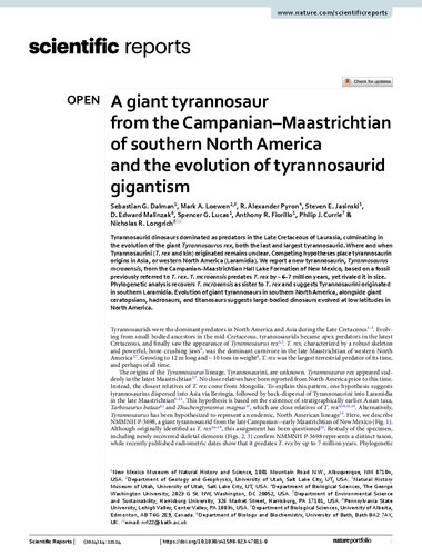 A giant tyrannosaur from the Campanian–Maastrichtian of southern North America and the evolution of tyrannosaurid gigantism
