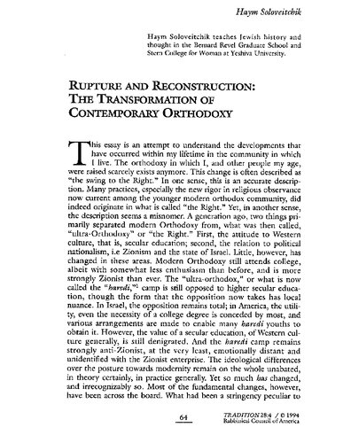 Rupture and Reconstruction: The Transformation of Contemporary Orthodoxy