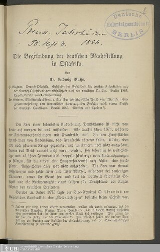 Die Begründung der deutschen Machtstellung in Ostafrika
