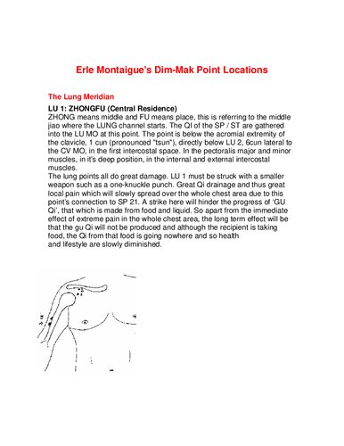 Erle Montaigue's Dim-Mak Point Locations