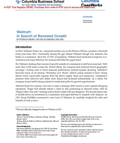 Wal-mart: In Search of Renewed Growth