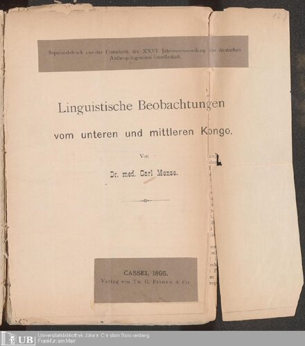 Linguistische Beobachtungen vom unteren und mittleren Kongo