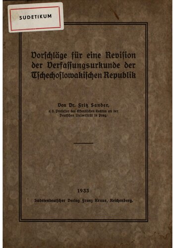 Vorschläge für eine Revision der Verfassungsurkunde der Tschechoslowakischen Republik