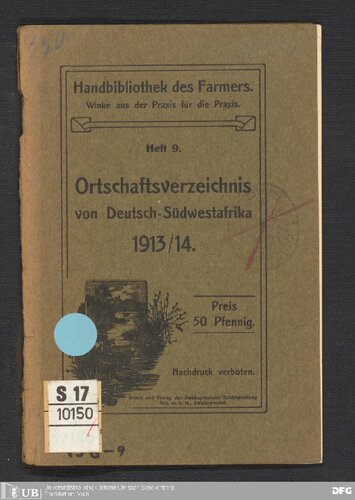 Ortschaftsverzeichnis von Deutsch-Südwestafrika 1913/14