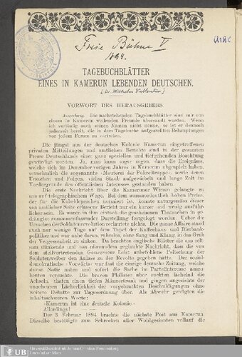 Tagebuchblätter eines in Kamerun lebenden Deutschen