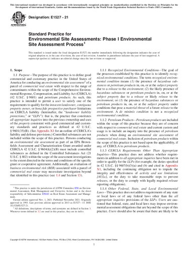 ASTM E1527-21 Standard Practice for Environmental Site Assessments Phase I Environmental Site Assessment Process