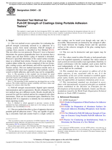 ASTM D4541-22 Standard Test Method for Pull-Off Strength of Coatings Using Portable Adhesion Testers