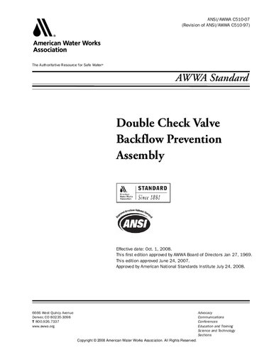 ANSI AWWA C510-07 Double Check Valve Backflow Prevention Assembly