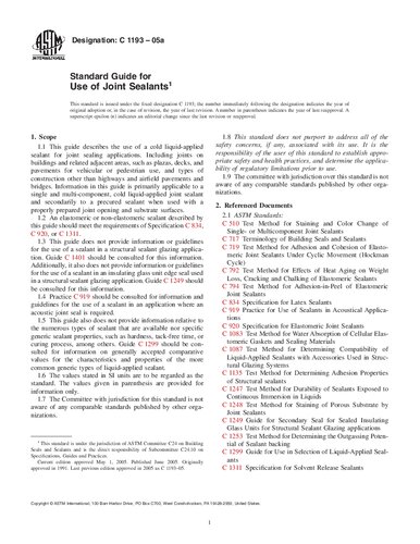 ASTM C1193-05a Standard Guide for Use of Joint Sealants