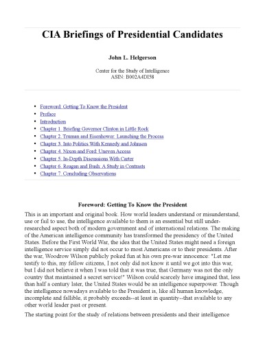 CIA Briefings of Presidential Candidates