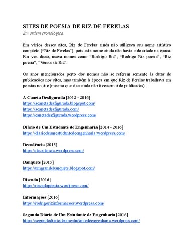 Sites de Poesia de Riz de Ferelas - Lista de Sites e Blogs de Poesia de Riz de Ferelas