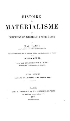 Histoire du matérialisme et critique de son importance à notre époque, Tome 2