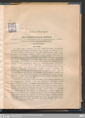 Der kleinafrikanische Grabbau ; Einzelbericht aus dem Arbeitsergebnis der IV . Reiseperiode der Deutschen Inner -Afrikanischen Forschungs -Expedition