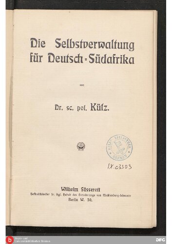 Die Selbstverwaltung für Deutsch-Südafrika